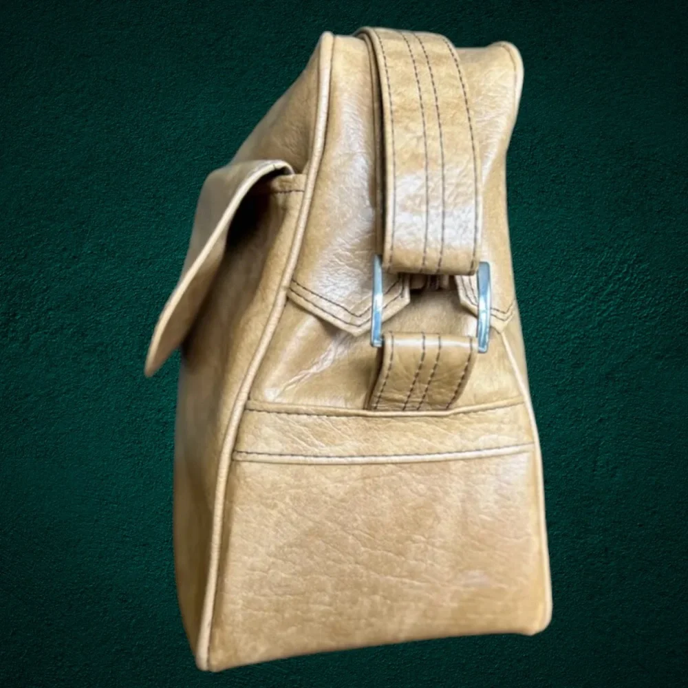 Vintage Sears Carry On Travel Tote Weekender Bag - Camel Tan- Mid Size- Unisex - Picture 3 of 8